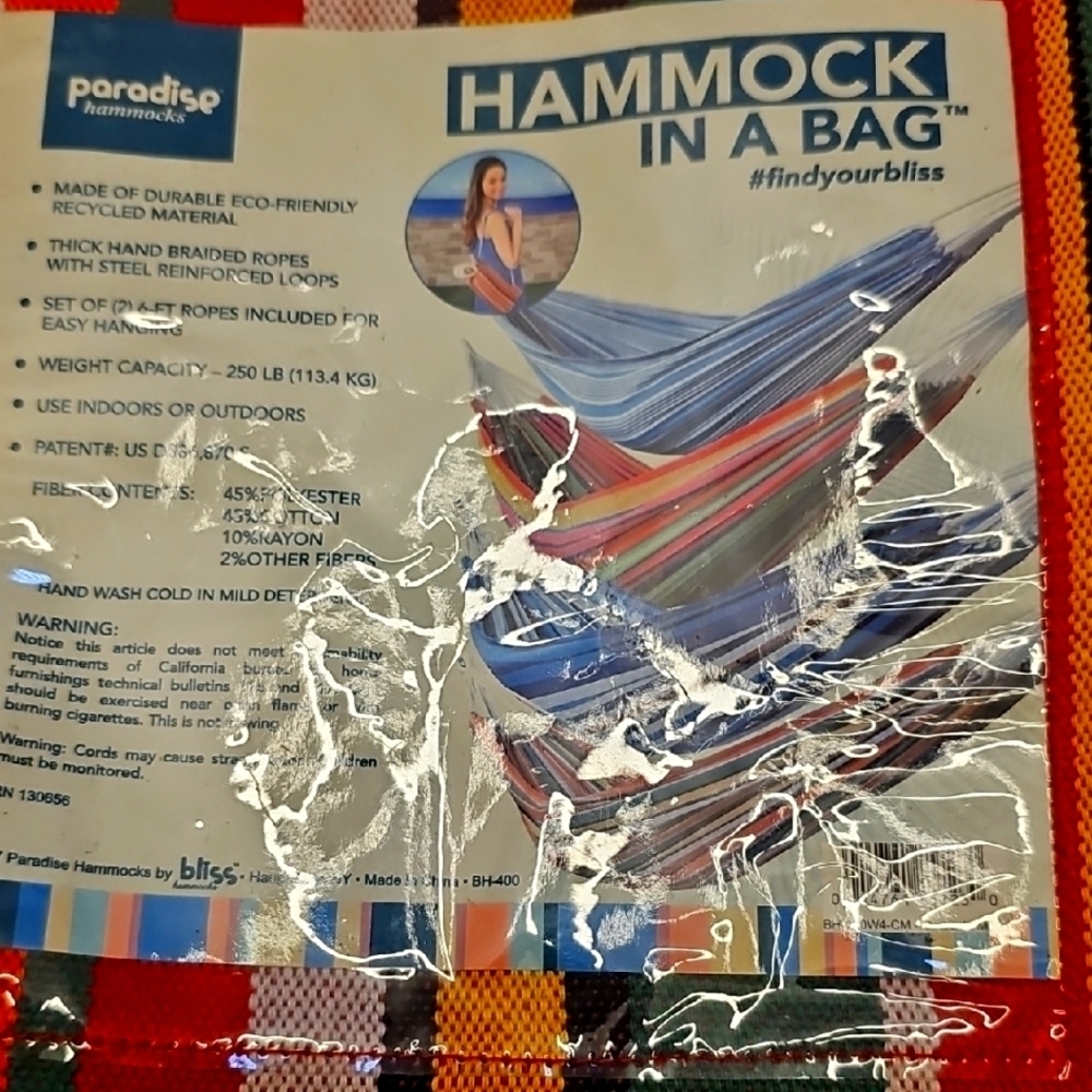 Paradise Hammocks Multi-Color Hammock in a Bag.‎ Good Used Condition.